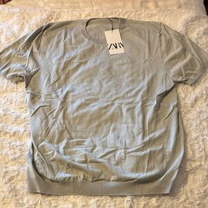 ZARA Sage Green Short Sleeve Knit Top